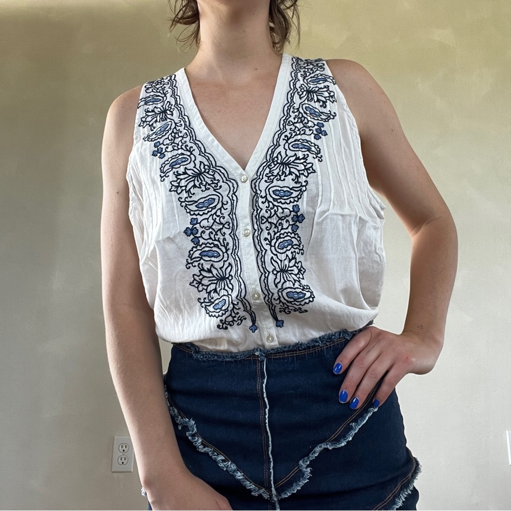Converse White and Blue Embellished Tank Top